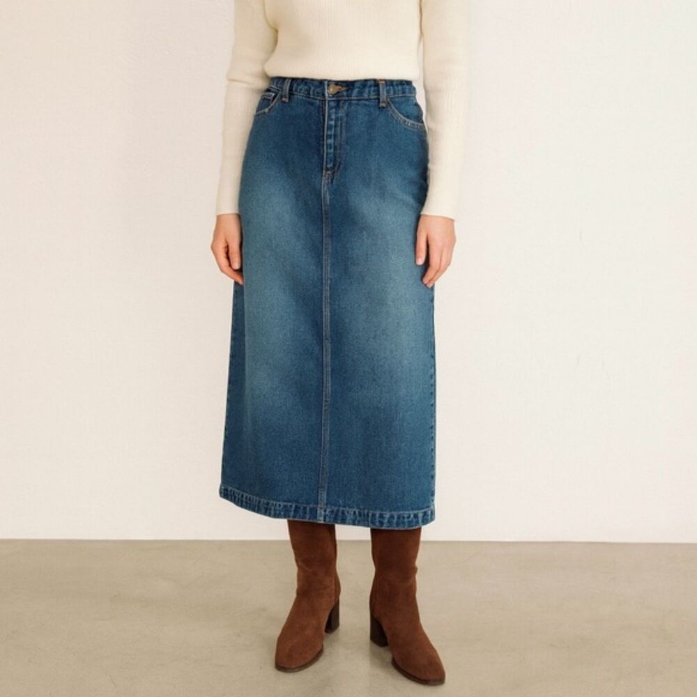 Vintage Y2K Bailey’s Point Denim Maxi Skirt Women’s Size 14 Faded Indigo Wash